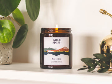 Cafetiere soy wax candle by Gold Moss. Hand poured in the Scottish Highlands. Design inspired by nature.
