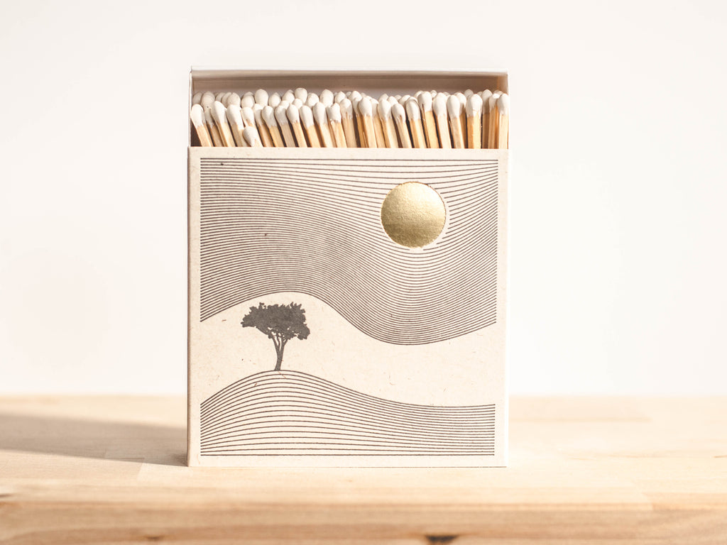 Luxury safety matches. One Tree Hill letterpress design. The perfect match for a Gold Moss candle.