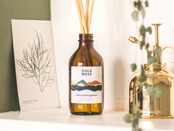 Infused Bergamot reed diffuser by Gold Moss. Hand poured in the Scottish Highlands. Design inspired by nature.