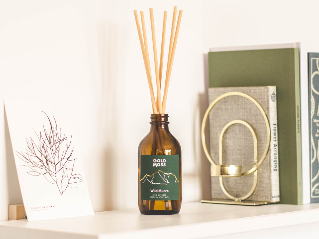 Wild Munro reed diffuser by Gold Moss, from the Scottish Collection. Hand poured in Inverness, Scotland. Design inspired by the outdoors.